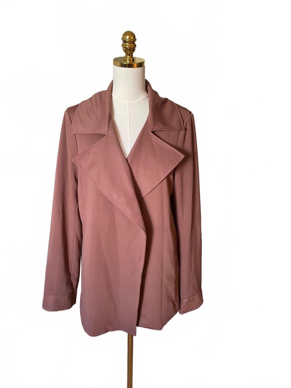 Adrianna Papell mauve draped open front jacket